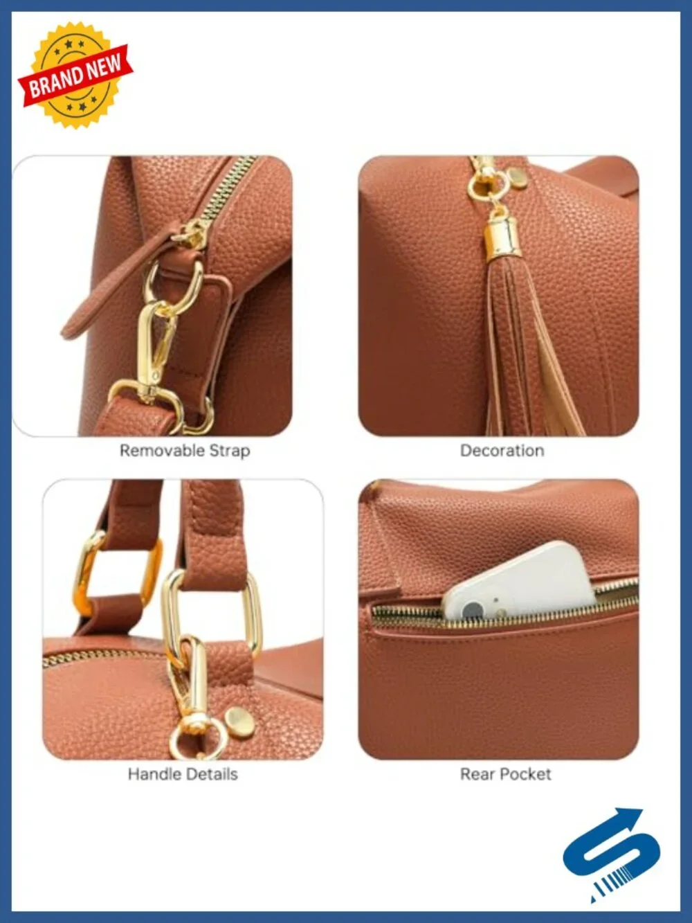 Vegan Leather Satchel Tote Purse with Crossbody Strap